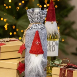 Flaschenwichtel Weihnachtszwerg, Wichtelmütze aus Filz für Flaschen, weiß-rot, 16cm