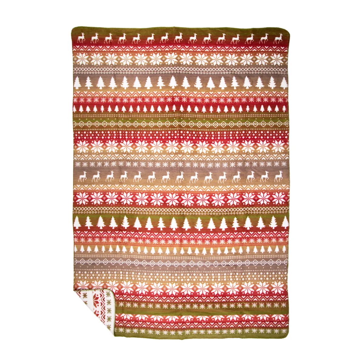 Fleecedecke Nordisch, Wendedecke Plaid Hirsch und Wald rot-grün, 150x200cm, Mars & More