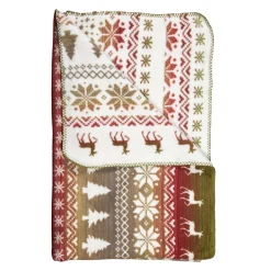 Fleecedecke Nordisch, Wendedecke Plaid Hirsch und Wald rot-grün, 150x200cm, Mars & More