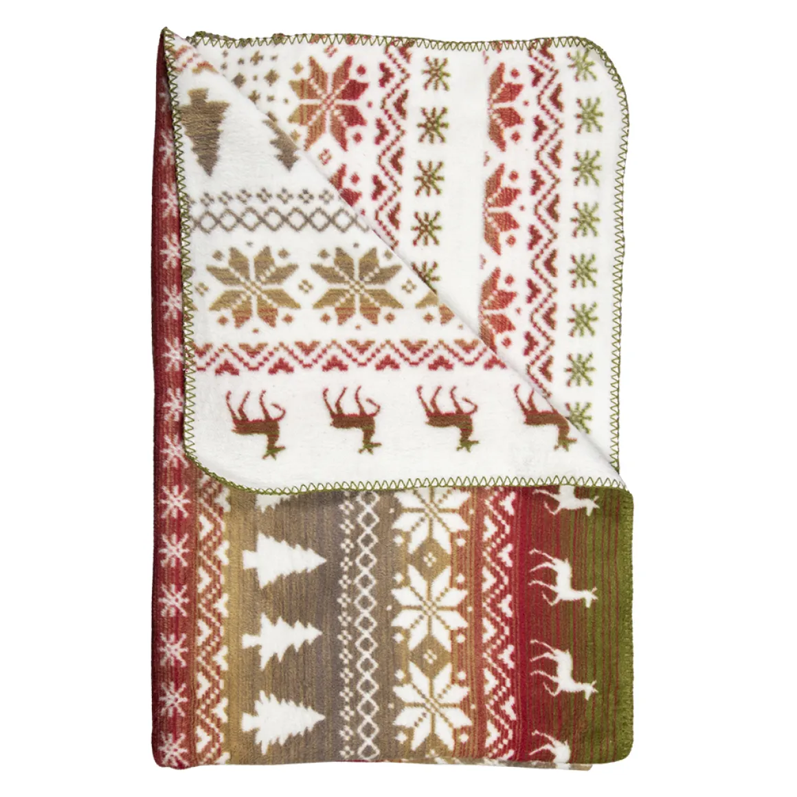 Fleecedecke Nordisch, Wendedecke Plaid Hirsch und Wald rot-grün, 150x200cm, Mars & More