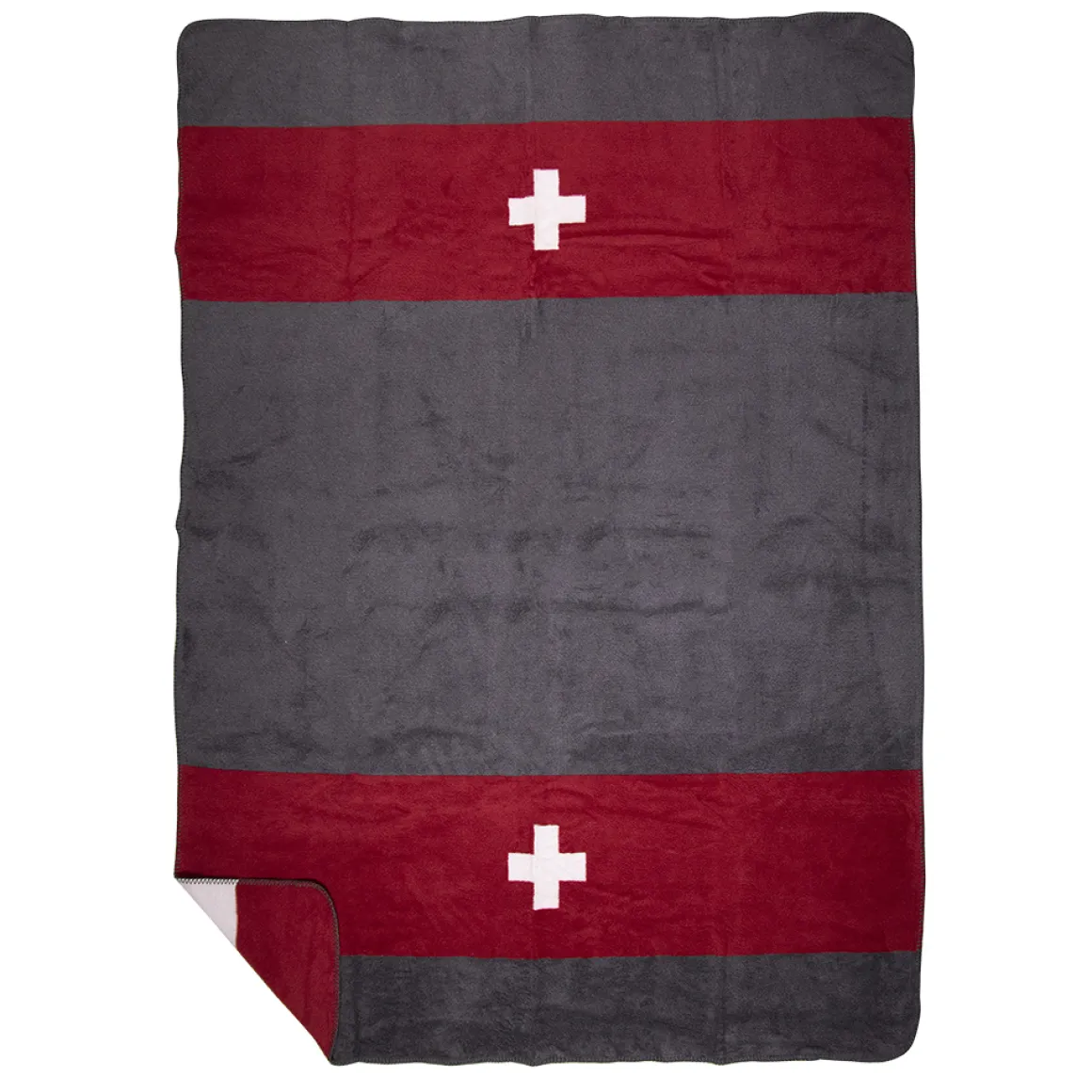 Fleecedecke Schweiz, Wendedecke Schweiz Kreuz weiß-rot, 150x200cm, Mars & More
