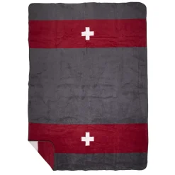 Fleecedecke Schweiz, Wendedecke Schweiz Kreuz weiß-rot, 150x200cm, Mars & More