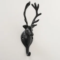Garderobenhaken Hirsch Ali, Hirschkopf aus schwarzem Metall, 21cm, Boltze Home Collections