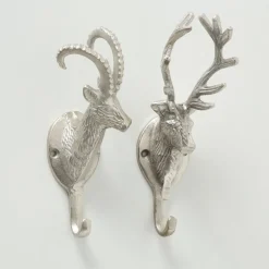 Garderobenhaken Hirsch Ali, Hirschkopf silber, 18cm, Boltze Home Collections