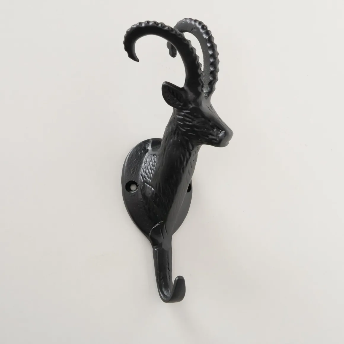 Garderobenhaken Steinbock Ali, Steinbockkopf aus schwarzem Metall, 21cm, Boltze Home Collections