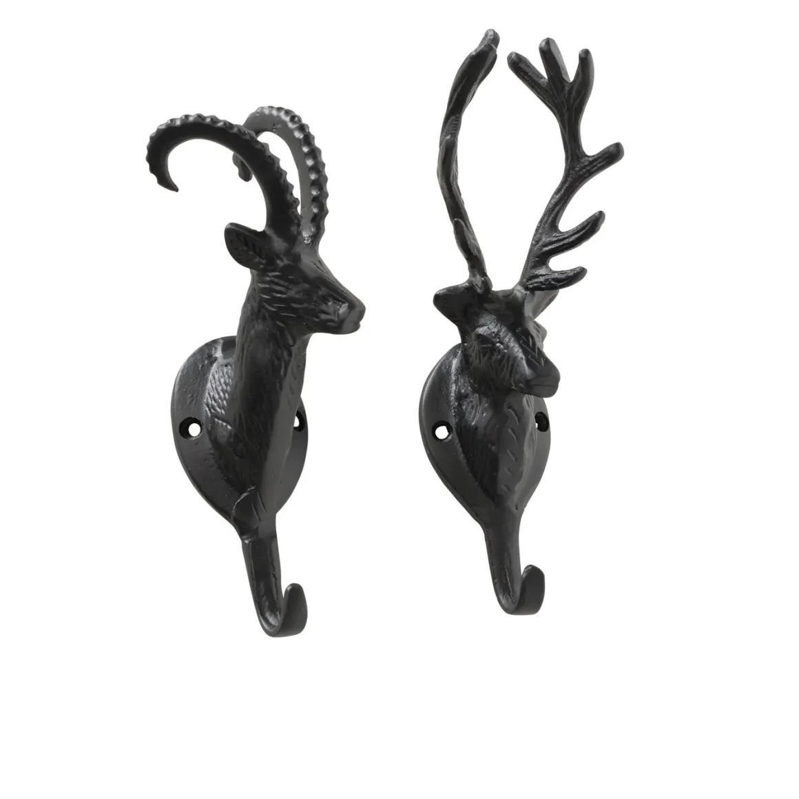 Garderobenhaken Steinbock Ali, Steinbockkopf aus schwarzem Metall, 21cm, Boltze Home Collections