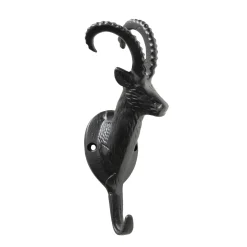 Garderobenhaken Steinbock Ali, Steinbockkopf aus schwarzem Metall, 21cm, Boltze Home Collections