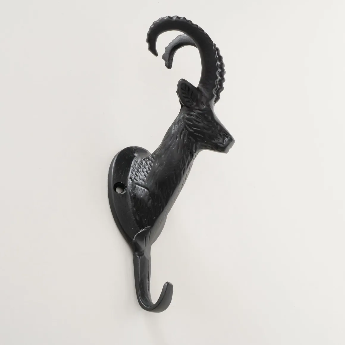 Garderobenhaken Steinbock Ali, Steinbockkopf aus schwarzem Metall, 21cm, Boltze Home Collections