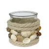 Glas Windlicht Strand, Kerzenhalter mit Muscheln und Juteseil, Ø12x12cm
