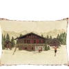 Gobelin Kissen Berghütte, Chalet mit Skifahrer, 30x45cm, Mars & More