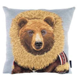 Gobelin Kissen Bär, Nordic Braunbär mit Mantel und Kapuze, 45x45cm, Mars & More