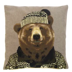 Gobelin Kissen Bär, Nordic Bär mit Mütze und Pullover, 45x45cm, Mars & More