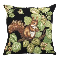 Gobelin Kissen Eichhörnchen, Eichhörnchen mit Eicheln, schwarz, 45x45cm, Mars & More