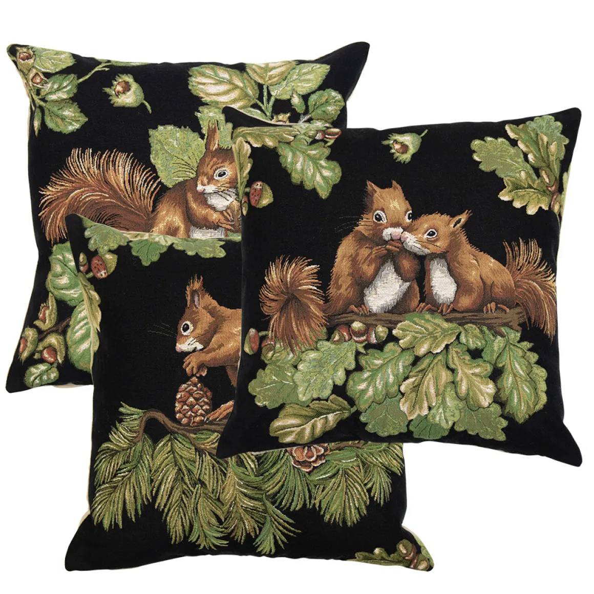 Gobelin Kissen Eichhörnchen, Eichhörnchen mit Eicheln, schwarz, 45x45cm, Mars & More