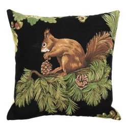 Gobelin Kissen Eichhörnchen, Eichhörnchen mit Tannenzapfen, schwarz, 45x45cm, Mars & More