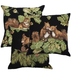 Gobelin Kissen Eichhörnchen, Eichhörnchen mit Tannenzapfen, schwarz, 45x45cm, Mars & More