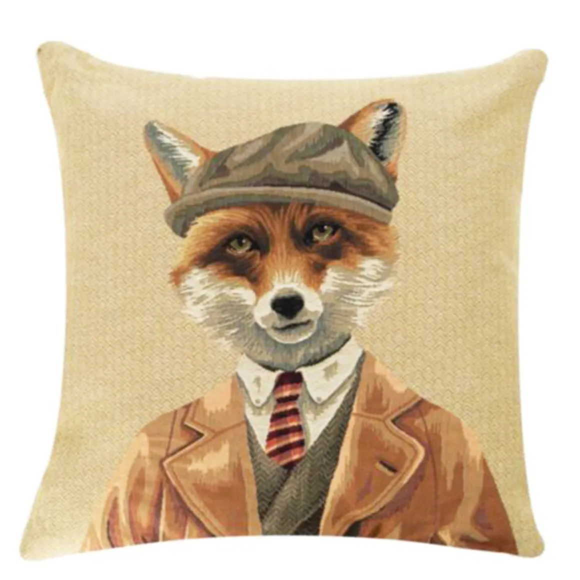 Gobelin Kissen Fuchs, Jäger Fuchs mit Schildmütze, 45x45cm, Mars & More