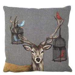 Gobelin Kissen Hirsch Funky, Hirsch mit Vogelkäfig, 45x45cm, Mars & More