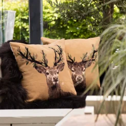 Gobelin Kissen Hirsch, Hirsch mit Blätter-Geweih, 45x45cm, Mars & More