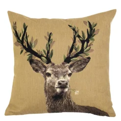 Gobelin Kissen Hirsch, Hirsch mit weißer Blume und Blättergeweih, 45x45cm, Mars & More