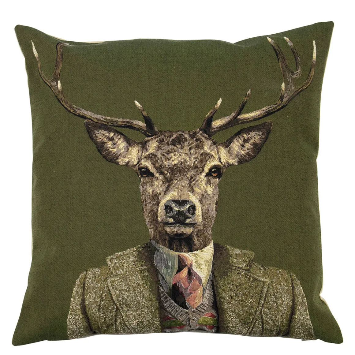 Gobelin Kissen Hirsch, Hirsch mit Jacke und Krawatte, grün , 45x45cm, Mars & More
