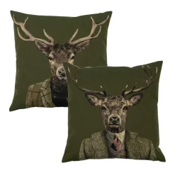 Gobelin Kissen Hirsch, Hirsch mit Jacke und Krawatte, grün , 45x45cm, Mars & More