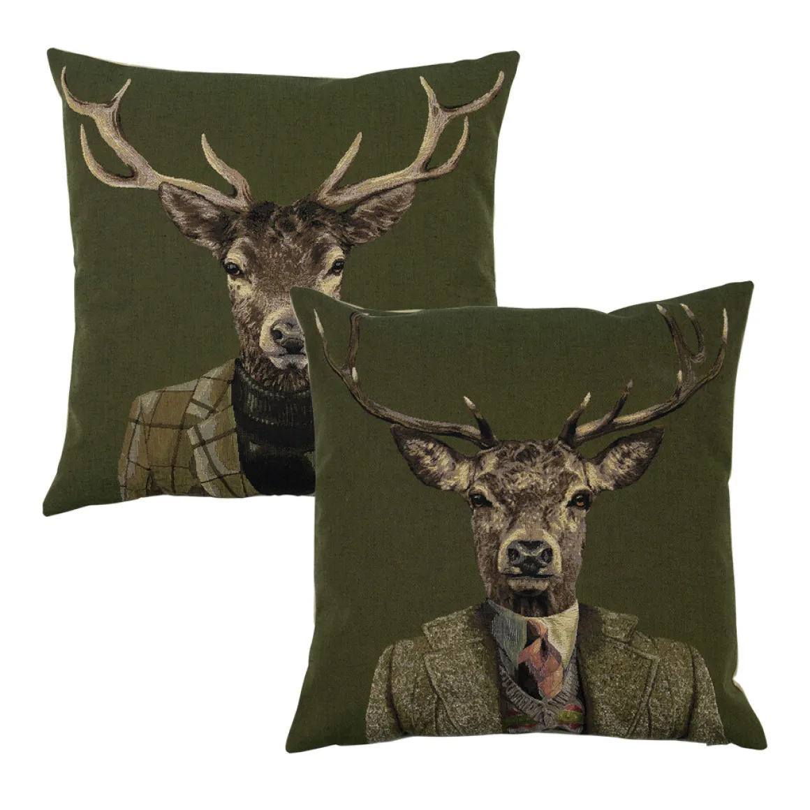 Gobelin Kissen Hirsch, Hirsch mit Jacke und Krawatte, grün , 45x45cm, Mars & More