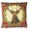 Gobelin Kissen Hirsch, Hirsch Tartan im Kranz, rot kariert, 45x45cm, Mars & More