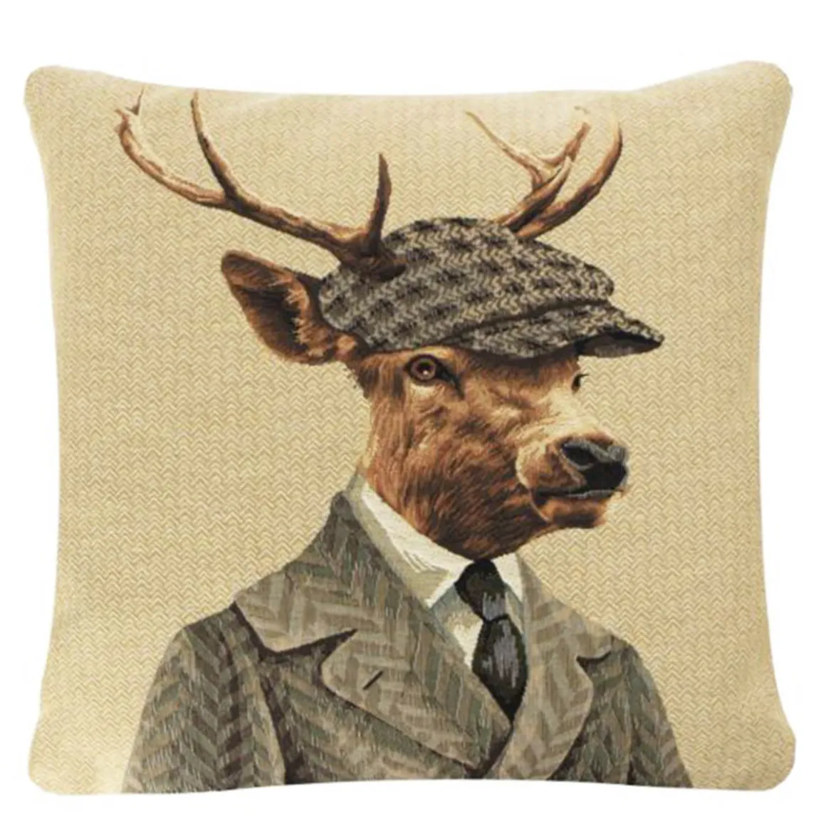 Gobelin Kissen Hirsch, Jäger Hirsch mit Schildmütze, 45x45cm, Mars & More