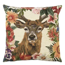 Gobelin Kissen Hirsch Stürmer, Rotwild Hirsch mit Blumen, 45x45cm, Mars & More