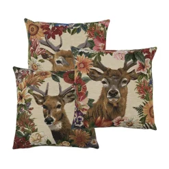 Gobelin Kissen Hirsch Stürmer, Rotwild Hirsch mit Blumen, 45x45cm, Mars & More