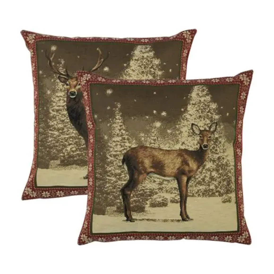 Gobelin Kissen Hirsch, Winterhirsch, roter Rand, 45x45cm, Mars & More