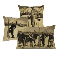 Gobelin Kissen Skifahrer Nostalgie, Mann auf Ski, Sepia, 45x45cm, Mars & More