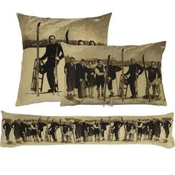 Gobelin Kissen Skifahrer Nostalgie, Mann auf Ski, Sepia, 45x45cm, Mars & More