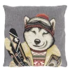 Gobelin Kissen Skifreunde  Hund Husky, Husky in Skikleidung und Ski, 45x45cm, Mars & More