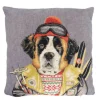 Gobelin Kissen Skifreunde Hund, Bernhardiner in Skikleidung und Ski, 45x45cm, Mars & More