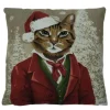 Gobelin Kissen Weihnachtskatze, Katze im Anzug und Mütze, 45x45cm, Mars & More