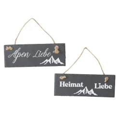 Hängetafel Heimatliebe mit Berge, Schiefertafel Sölden, 22x8cm, Boltze Home Collections