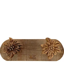 Holz Garderobe Edelweiß Rustikal, Holzbrett mit 2 Edelweiß, 30x10cm, Les Sculpteurs du lac