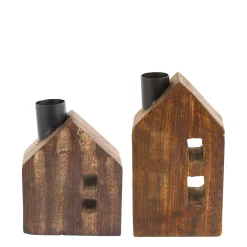 Holz Kerzenhalter Haus mit 2 Fenster, kleiner rustikaler Kerzenhalter Haus, Stabkerzenhalter, 9cm