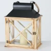 Holz Laterne Moritz mit Metalldach und Juteseil, 41x19cm, Boltze