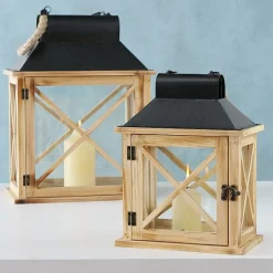 Holz Laterne Moritz mit Metalldach und Juteseil, 41x19cm, Boltze