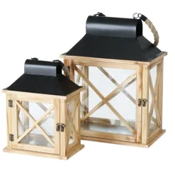 Holz Laterne Moritz mit Metalldach und Juteseil, 31x22cm, Boltze