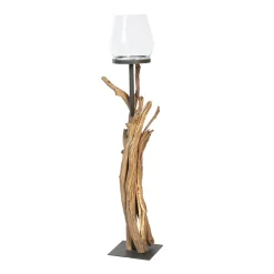 Holz Windlicht Raisa Naturholz, rustikales Eisenwindlicht mit Schwemmholz-Äste, 135cm, WMG Grünberger