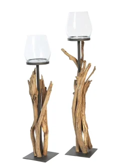 Holz Windlicht Raisa Naturholz, rustikales Eisenwindlicht mit Schwemmholz-Äste, 135cm, WMG Grünberger