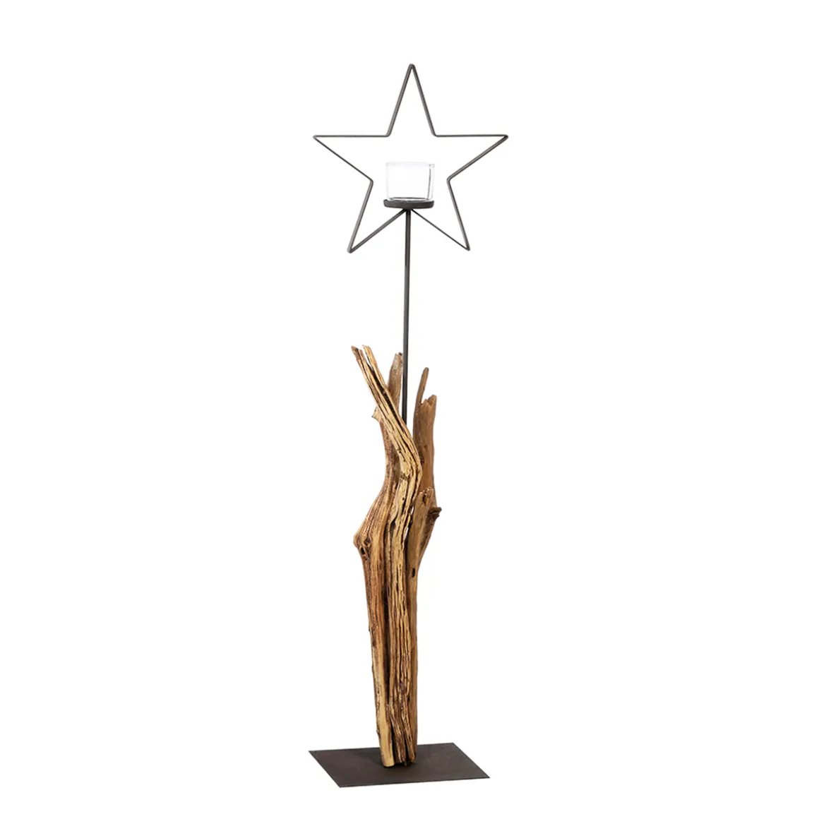 Holz Windlicht Stern, Treibholz/Eisen, 130cm, WMG Grünberger