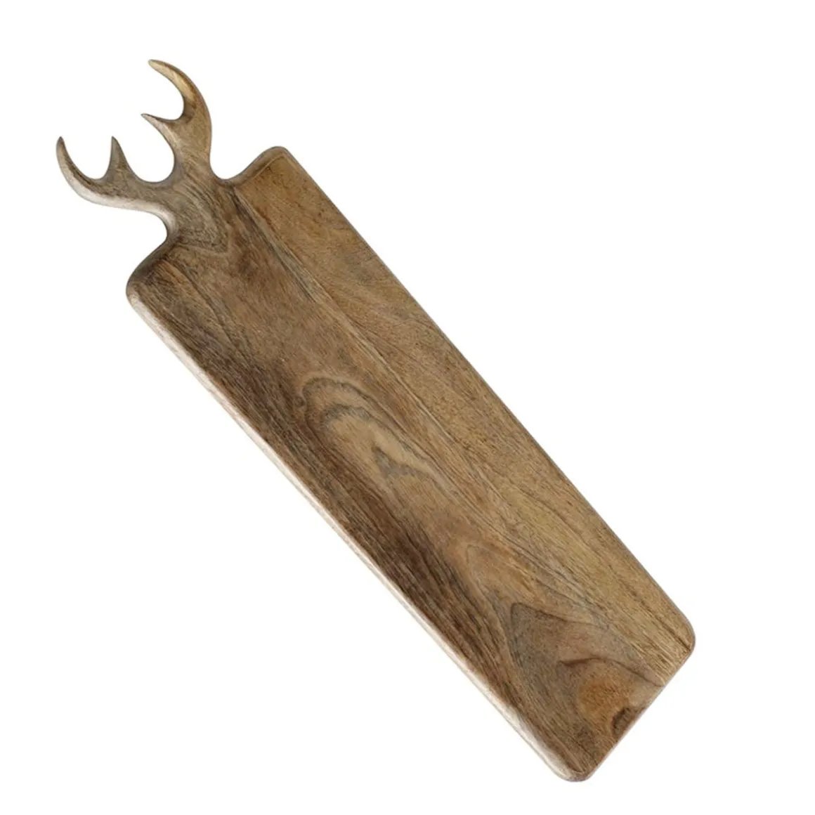 Holzbrett Hirsch Vaasa, Holz Schneidebrett mit Geweih, 15x55cm, Mangoholz, Boltze Home Collections