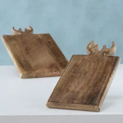 Holzbrett Hirsch Vaasa, Holz Schneidebrett mit Geweih, 22x40cm, Mangoholz, Boltze Home Collections