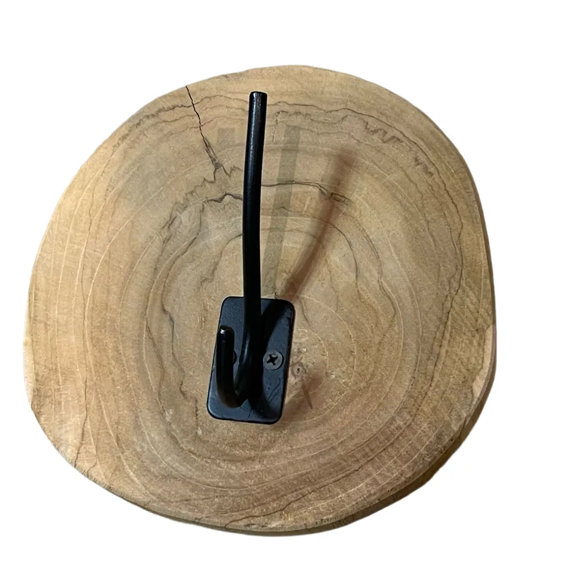 Holzgarderobe Teak Natur, Holzscheibe mit Metallhaken, DIJK Natural Collections