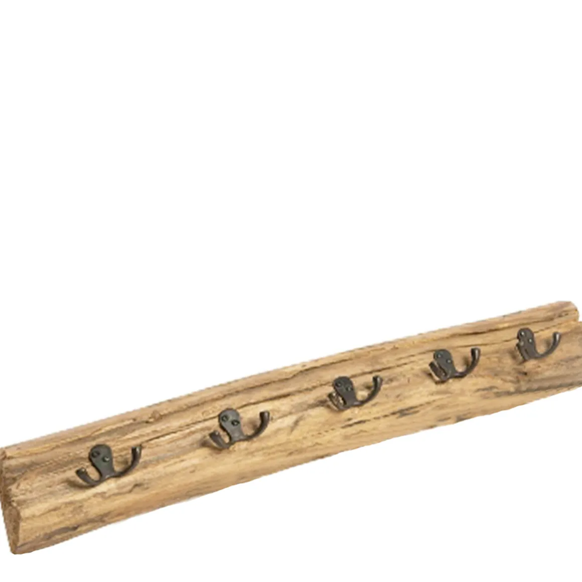 Holz Garderobe Teak rustikal, schmale Naturholz Garderobe mit 5 Doppelhaken, 60cm